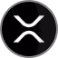 Circular black icon with a white stylized design resembling two curved lines crossing to form an X shape, representing the XRP cryptocurrency logo.