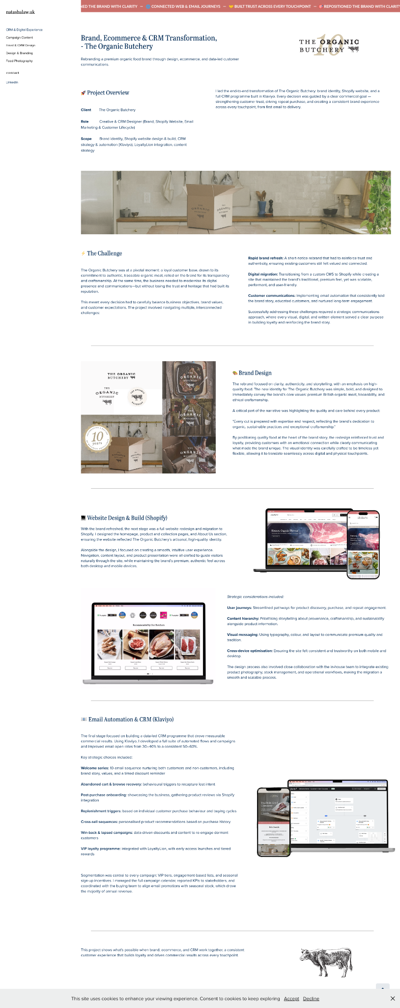 Overview of The Organic Butchery brand, website and CRM case study