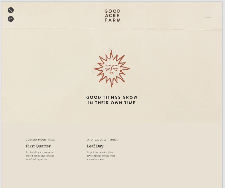 Good Acre Farm homepage concept