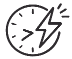 Clock face with a lightning bolt and speed lines to the right, symbolizing fast or responsive time.