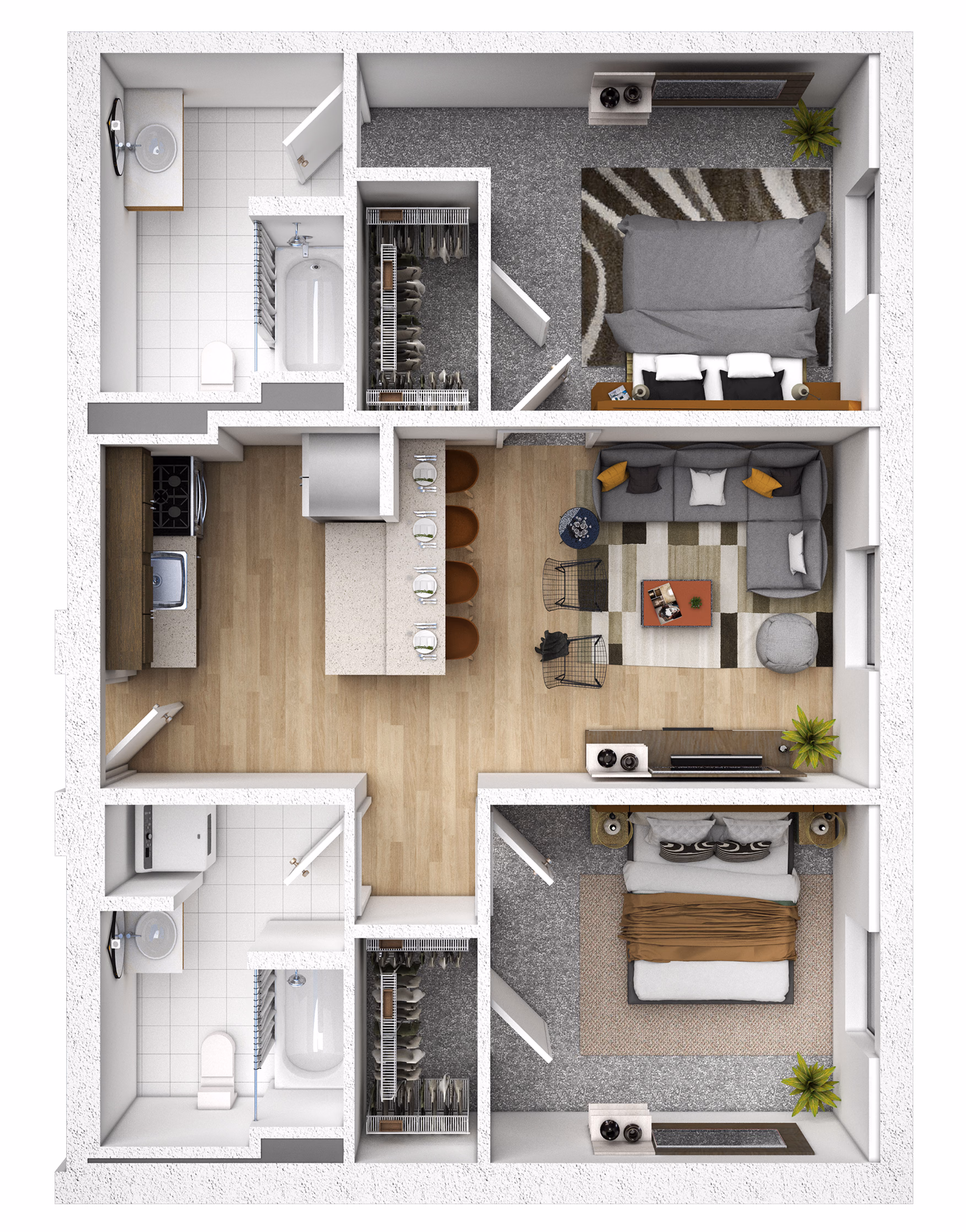 Two Bedroom, Two Bath Floor Plan at Floyd River Flats in Sioux City, Iowa.