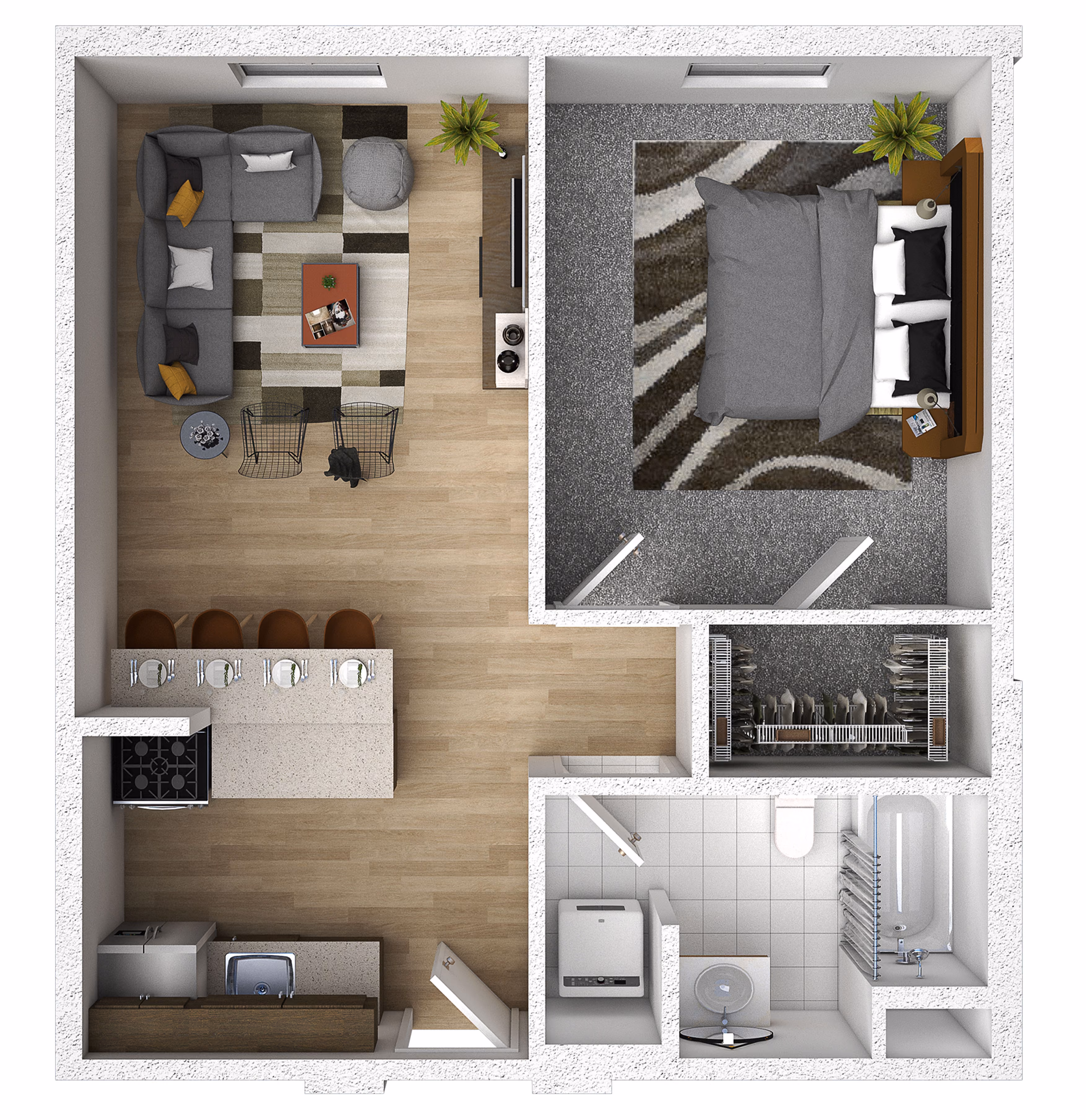 One Bedroom, One Bath Floor Plan at Floyd River Flats in Sioux City, Iowa.