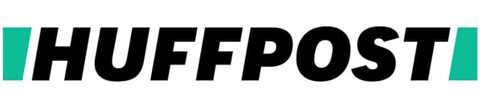 HuffPost logo with bold black text and teal bars on each side.