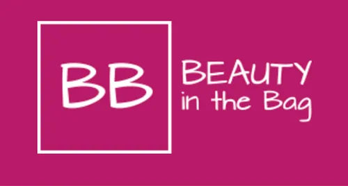 Beauty in the Bag logo with stylized white 'BB' in a square and text on a magenta background.