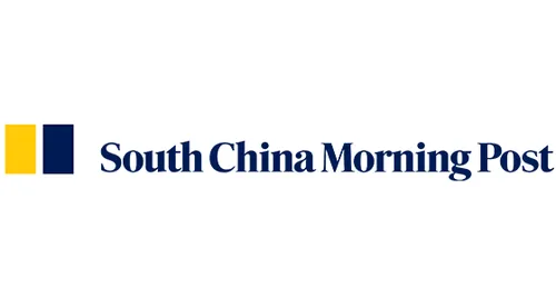 South China Morning Post logo with yellow and dark blue square icons.