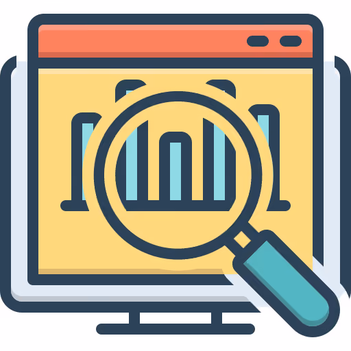 Computer monitor displaying a bar chart with a magnifying glass focusing on the bars, symbolizing data analysis or account audits.