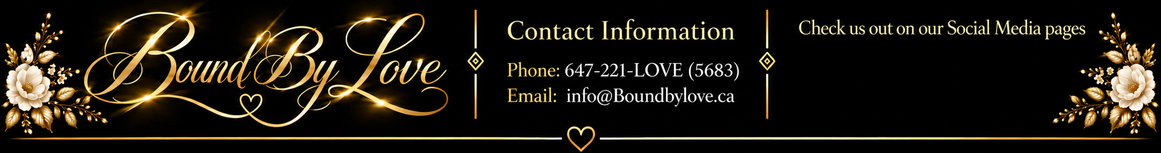 Bound By Love contact information and social media footer