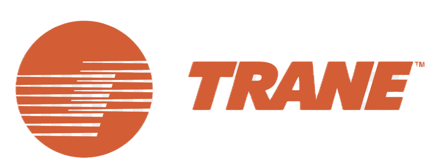 Trane company logo featuring an orange circle with white horizontal lines and the word 'TRANE' in bold orange letters to the right.