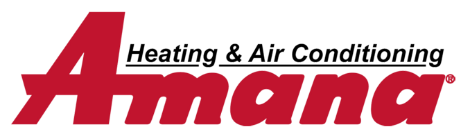 Amana logo with the text Heating & Air Conditioning positioned above the company name in stylized red and black letters.