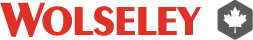 Wolseley wordmark in red with a gray hexagon containing a white maple leaf to the right.