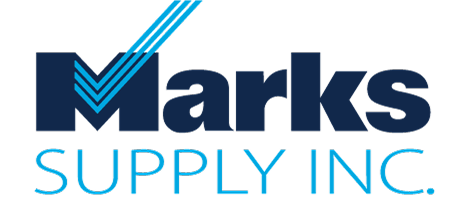 Marks Supply Inc. logo with a stylized blue 'M' featuring check marks above the letter and the company name in dark blue and light blue text on a black background.
