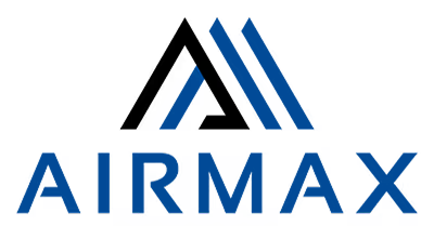 AIRMAX logo featuring stylized blue letter 'A' designs above the bold word AIRMAX in blue uppercase letters.