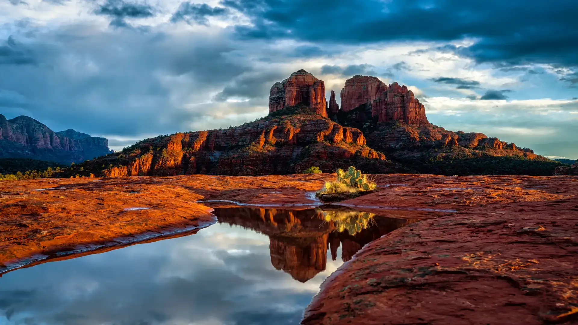 Cathedral Rock reflected in a rain pool, Sedona