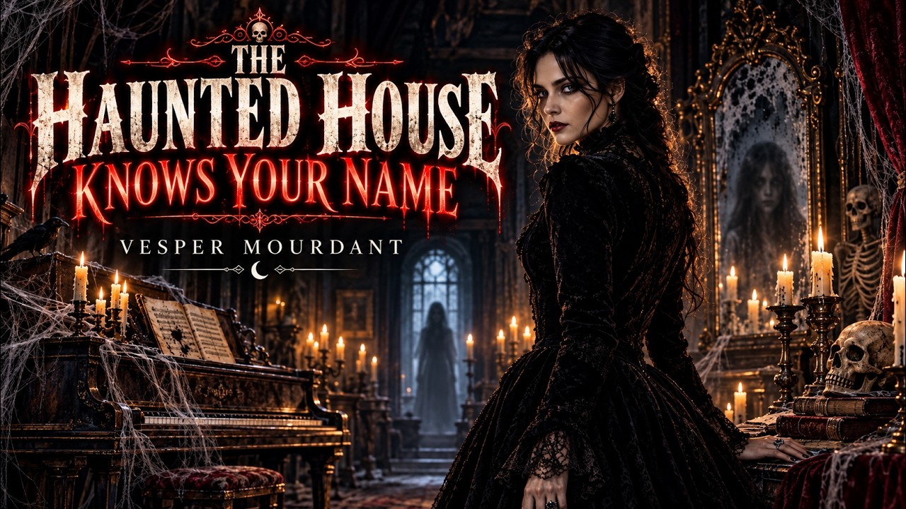 The Haunted House Knows Your Name by Vesper Mourdant, dark gothic Halloween music video artwork