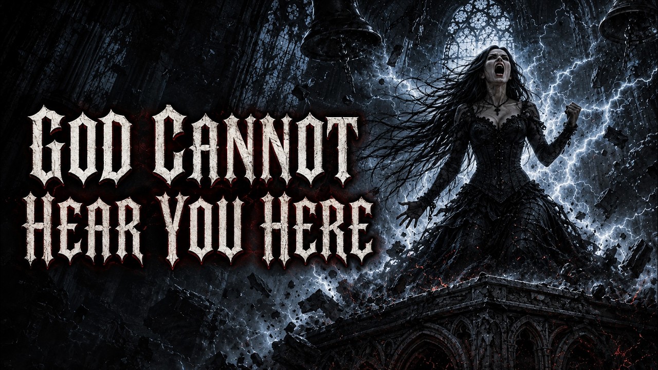God Cannot Hear You Here by Vesper Mourdant, gothic cathedral horror artwork