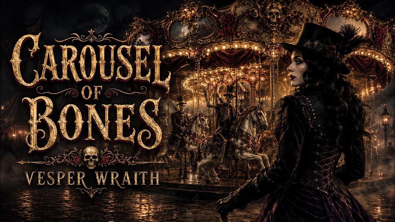Carousel of Bones by Vesper Mourdant, dark carnival carousel artwork