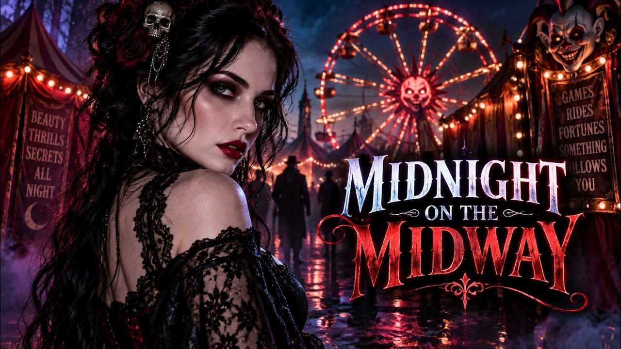 Midnight on the Midway by Vesper Mourdant, gothic dark carnival midway artwork