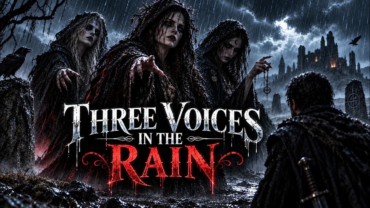 Three Voices in the Rain by Rhialto, Macbeth witches gothic darkwave artwork