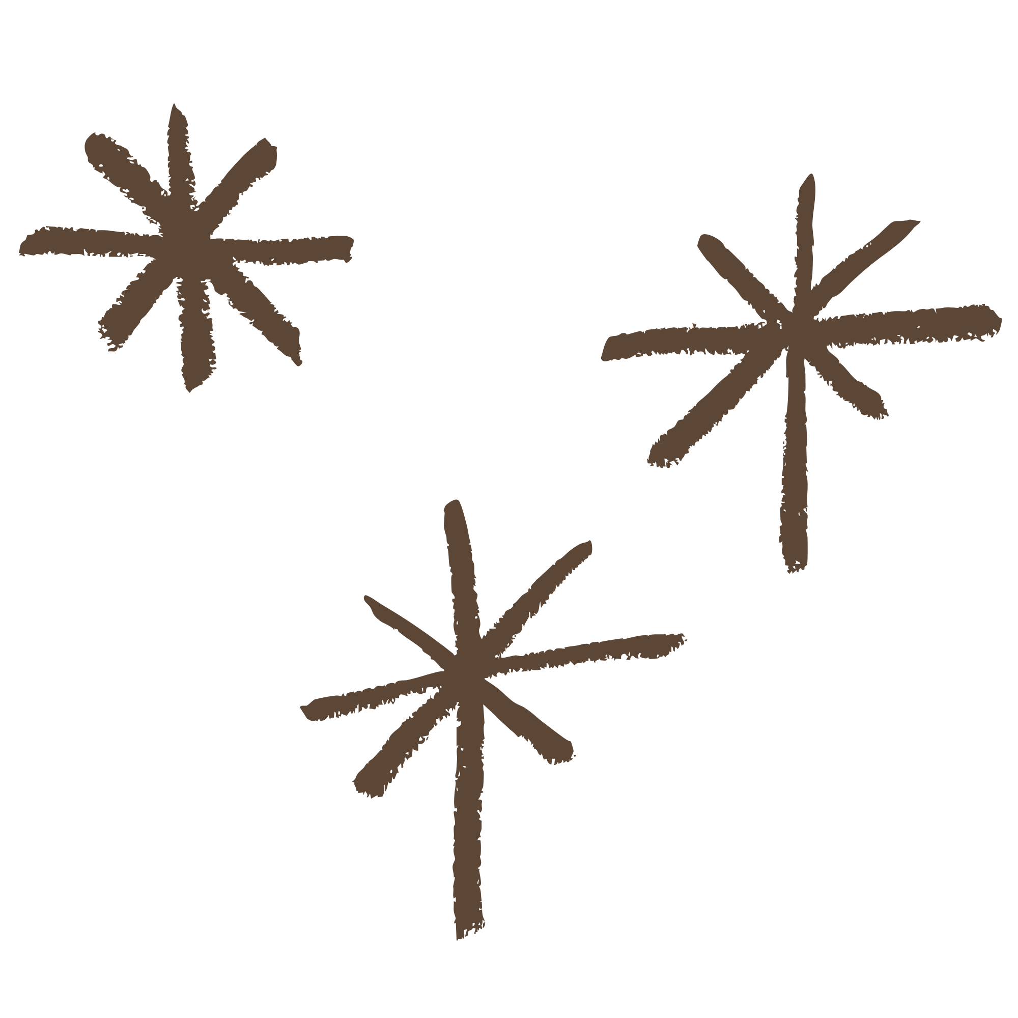 Three brown stylized star shapes with rough edges on a transparent background.