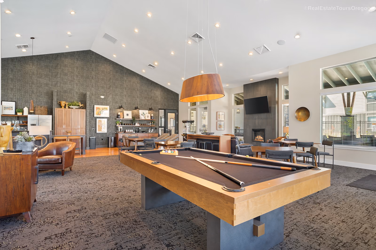 Clubhouse with a pool table at The Jory Apartments in Salem, Oregon