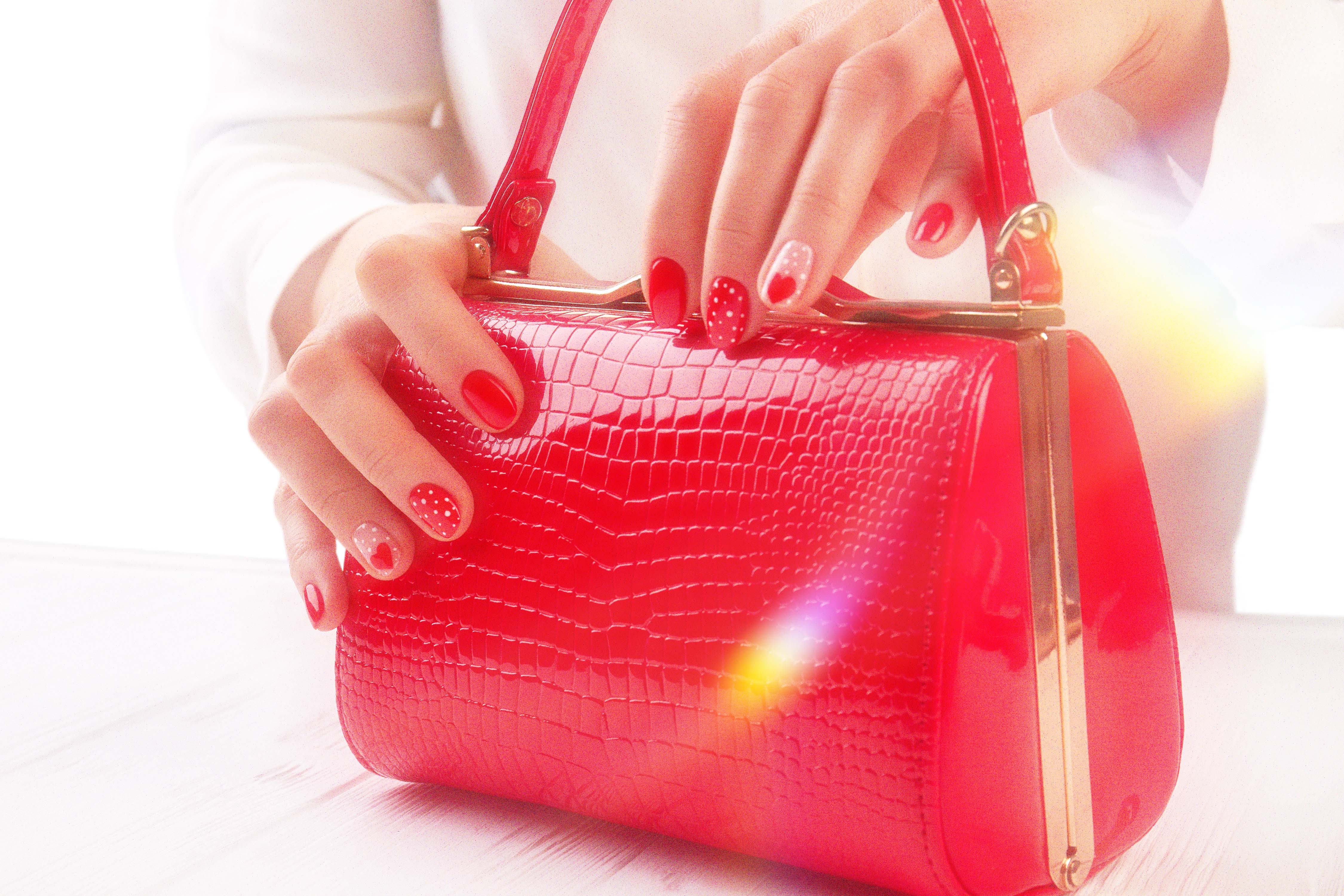 Red crocodile-texture handbag