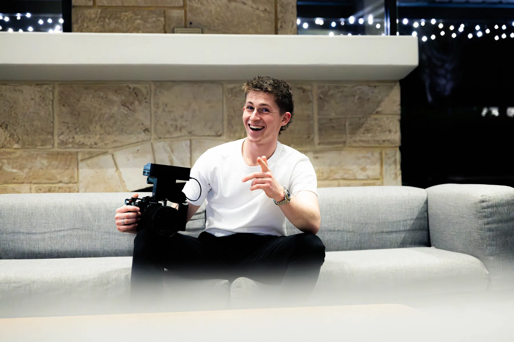 Keoni Upton of Growth Concept Media sitting with camera kit in Perth.