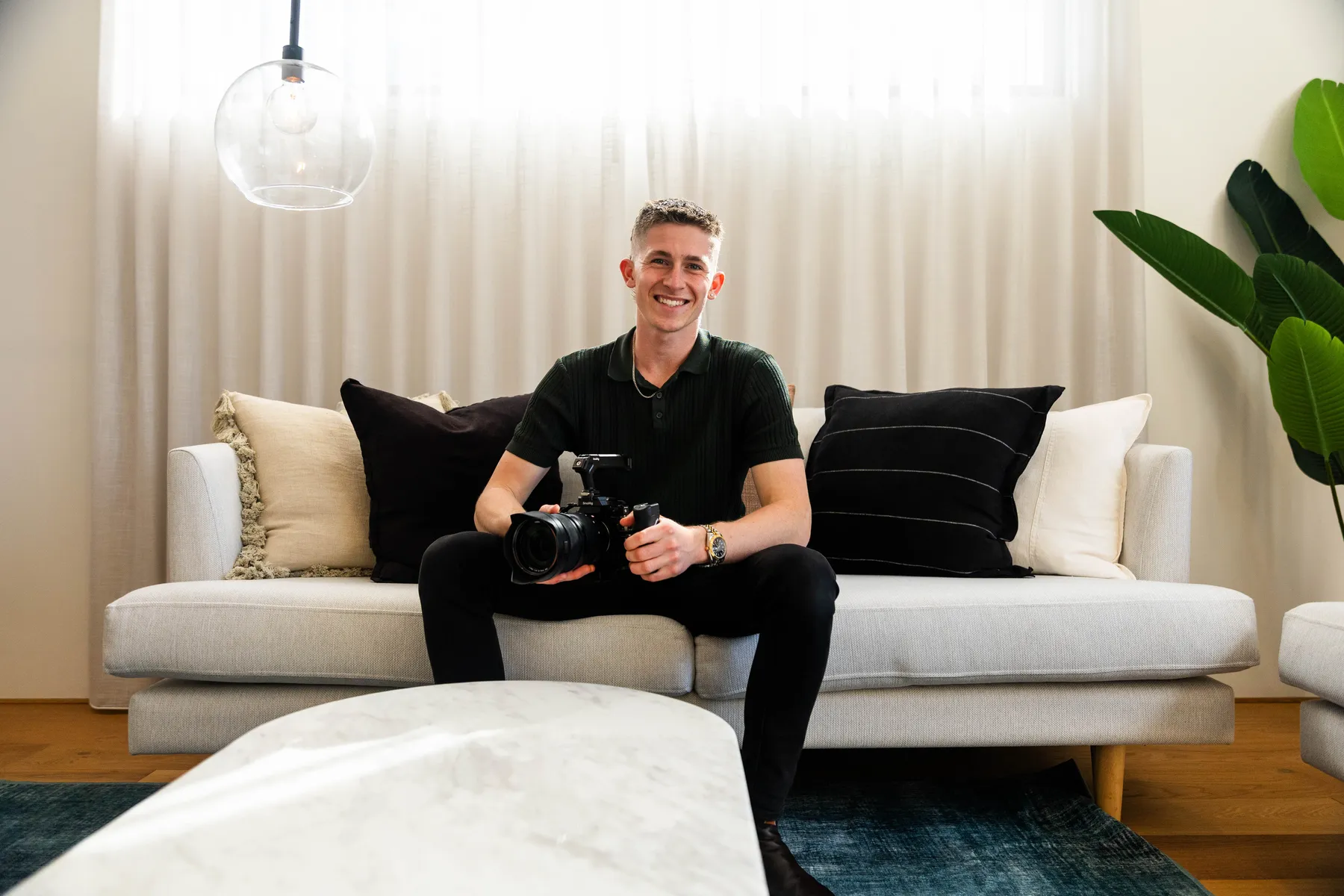 A sit-down podcast recording with a cinema camera, filmed by Growth Concept Media in Perth.