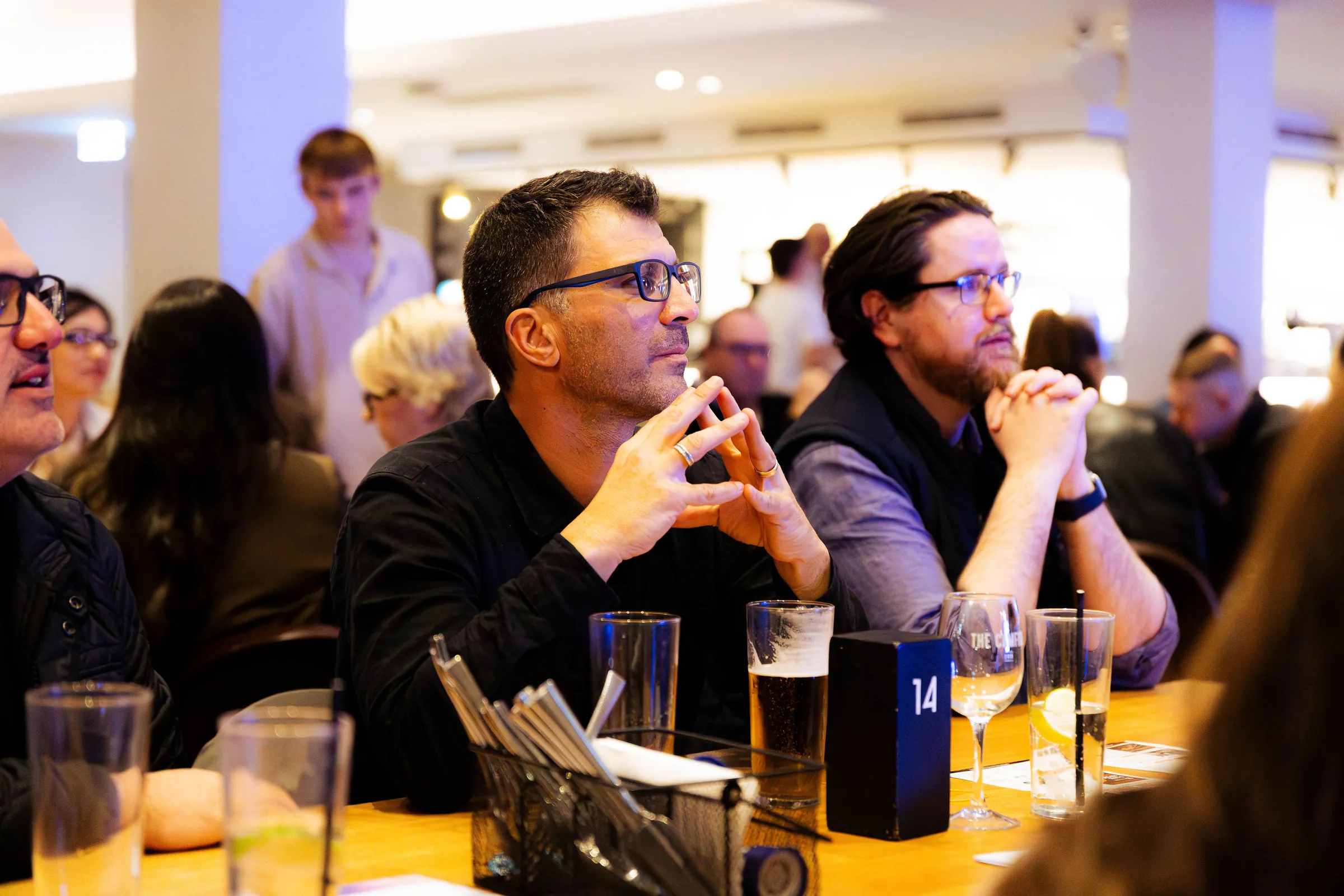 Guests at table 14 during the Armed For Life quiz night at The Hall, The Camfield, Burswood.