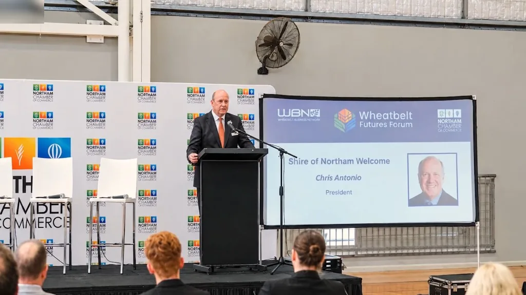 Chris Antonio speaking at the Wheatbelt Futures Forum in Northam, filmed by Growth Concept Media.