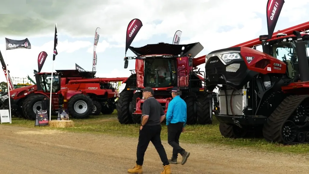 Case IH harvesters at a machinery field day in the Wheatbelt, photographed by Growth Concept Media.