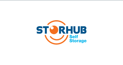 StoreHub Self Storage logo featuring the word STORHUB in blue with an orange circular design around the letter O and the words Self Storage in smaller blue text below.
