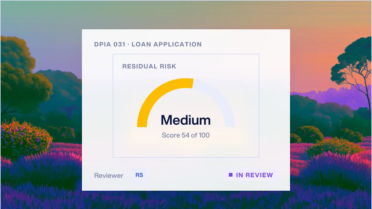 Privacy Governance DPIA risk gauge over a painted garden