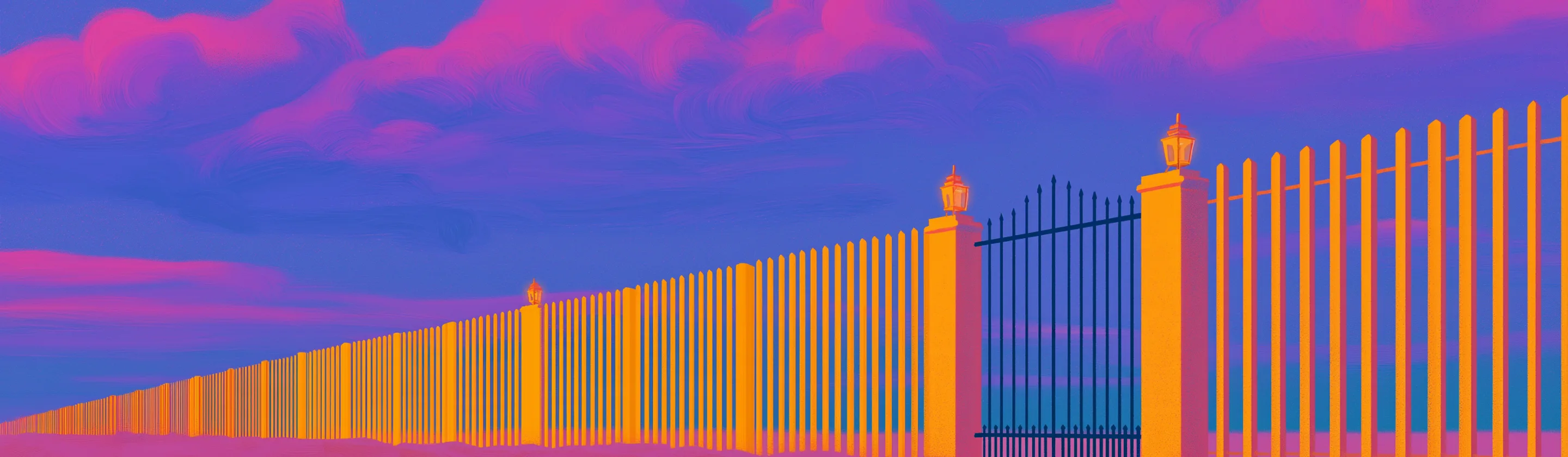 Wide painted landscape at dusk