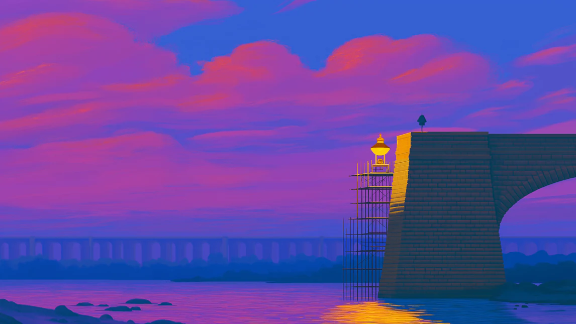 A lit beacon on a stone aqueduct at dusk, an incident first spotted and raised