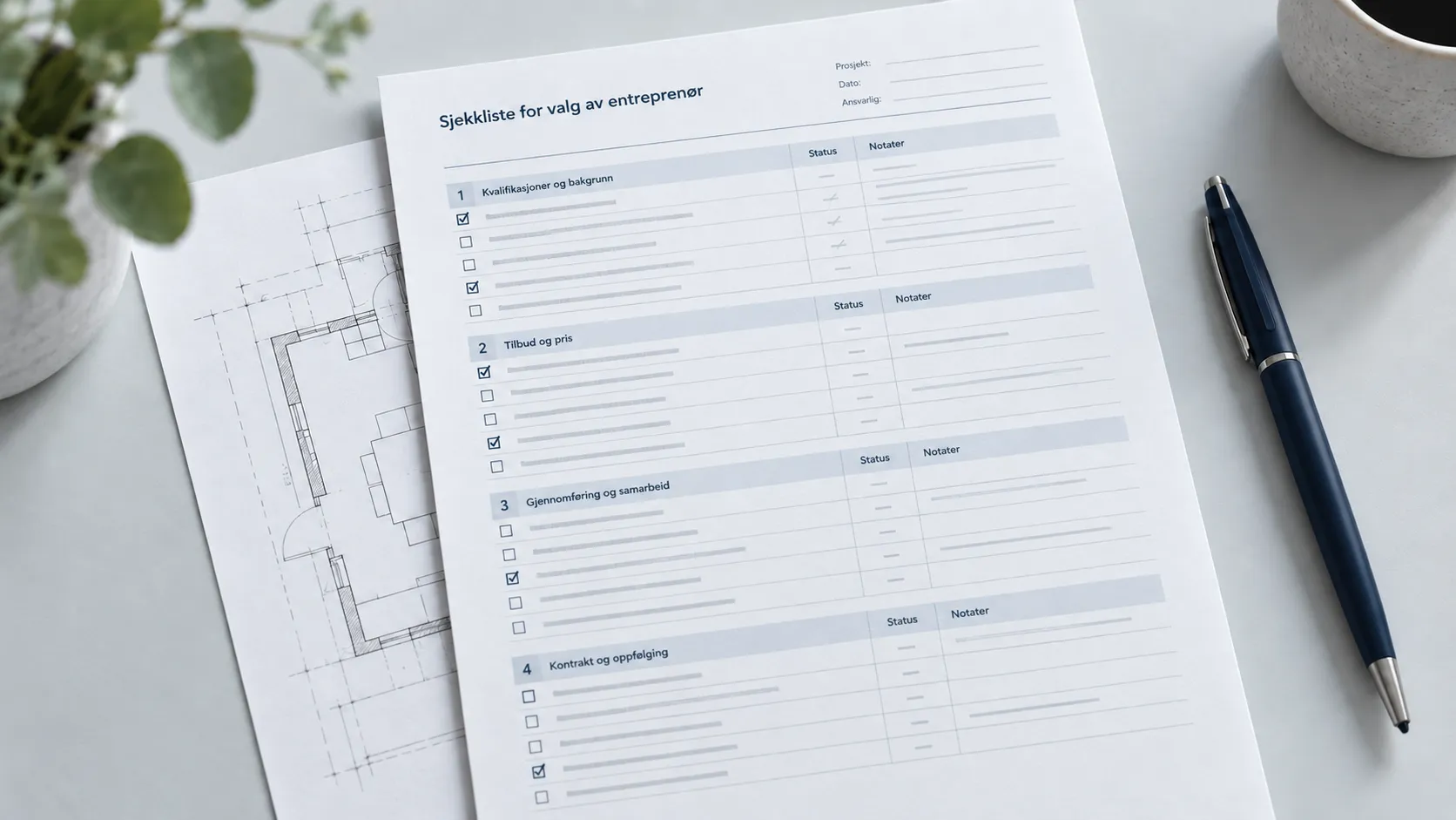 Sjekkliste for valg av entreprenør