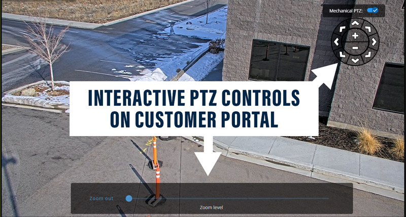screenshot of mobile surveillance trailer customer portal VMS with interactive PTZ pan tilt zoom controls