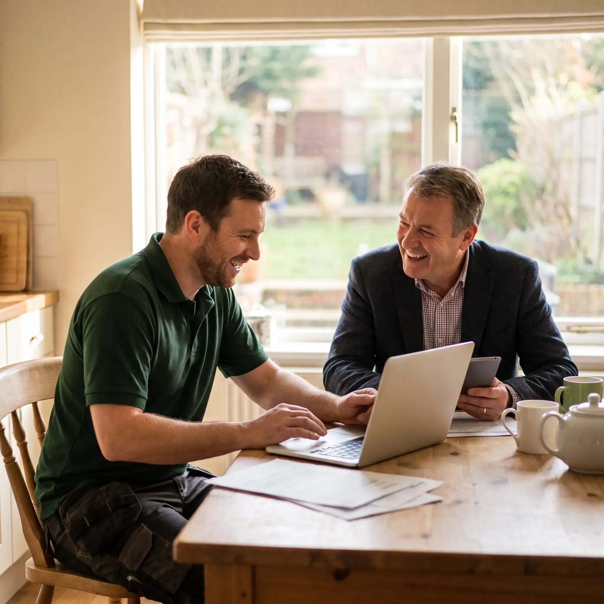 Property manager and landlord reviewing a property