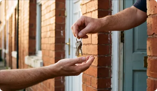 Keys being handed over at a front door