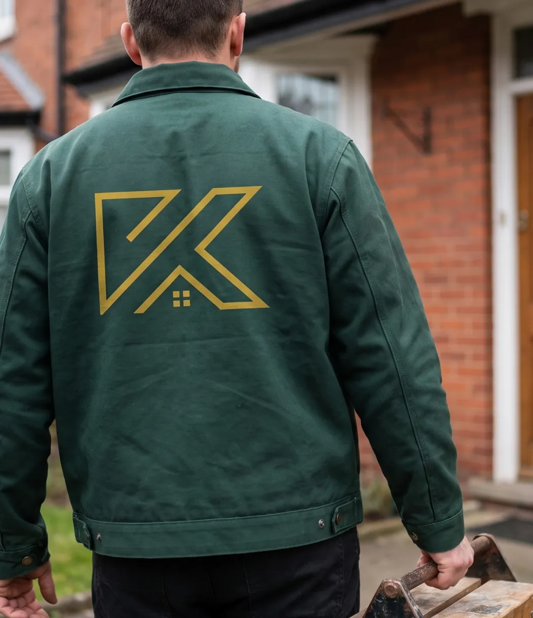 Kiwami technician in branded jacket outside a Leicester home
