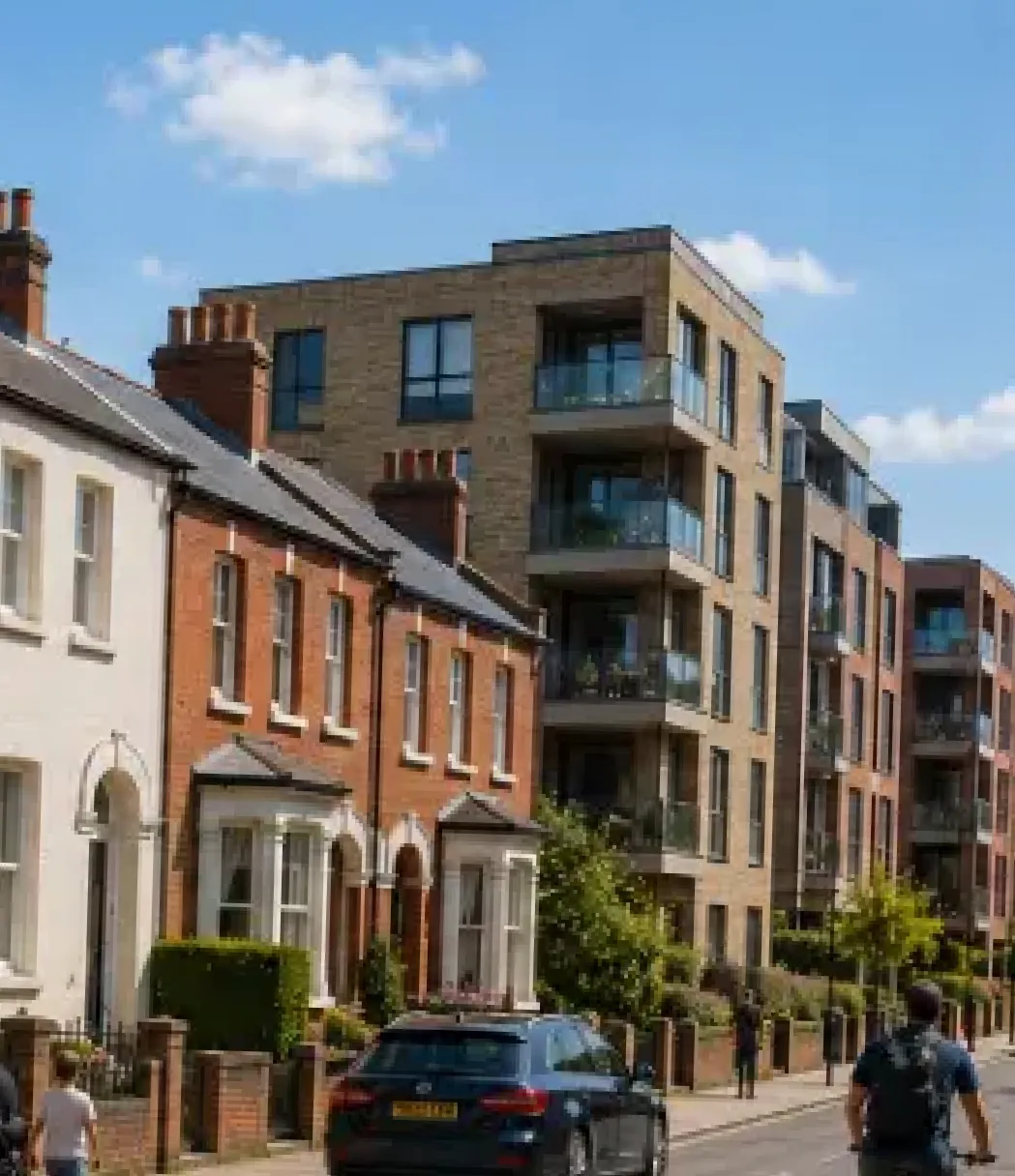 Terraced houses and apartments on a Leicester street