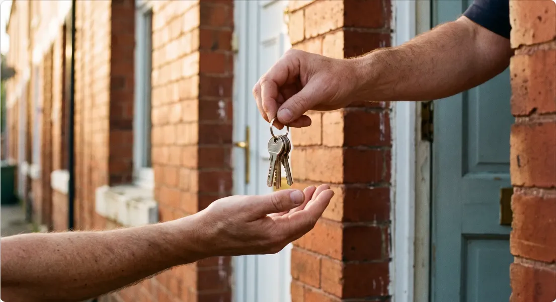 House keys being handed over at a front door