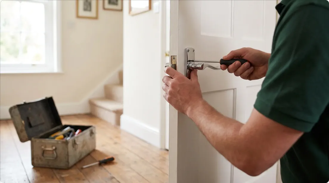 Maintenance worker fixing a door handle