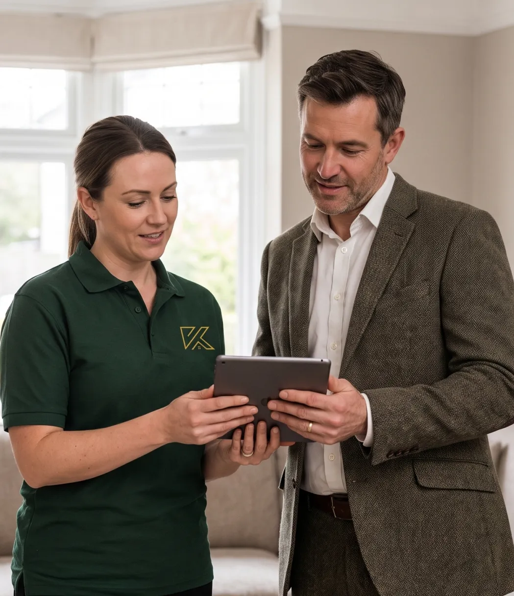 KIWAMI property manager showing a landlord details on a tablet