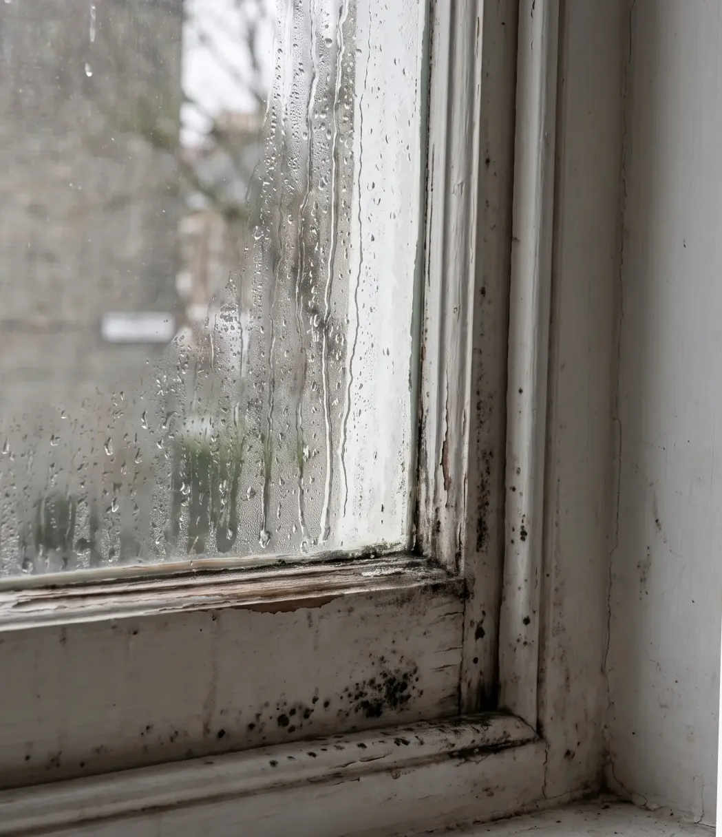 Condensation and black mould on a window frame