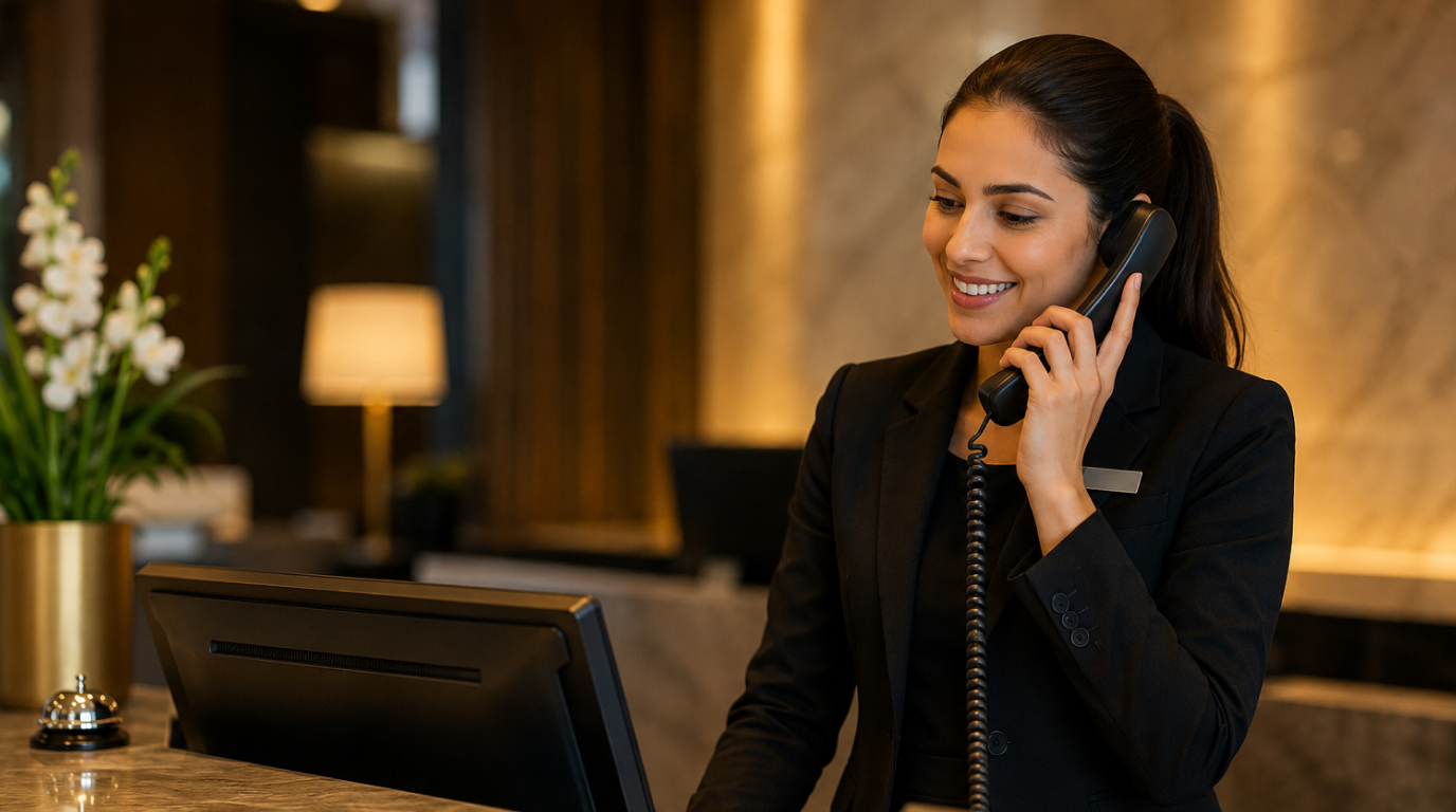 Hotel Receptionist answering phone