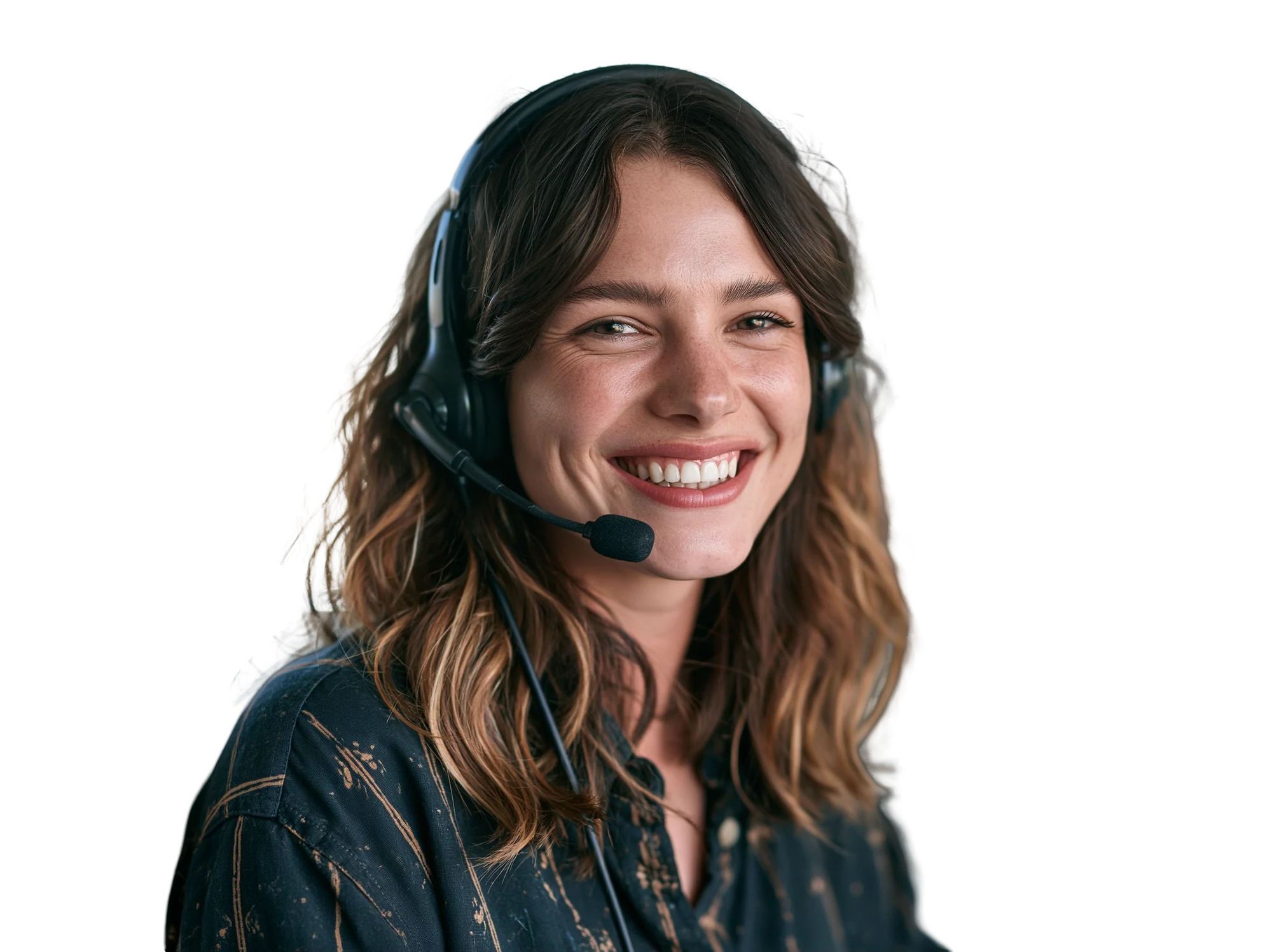 Smiling customer service agent wearing a headset