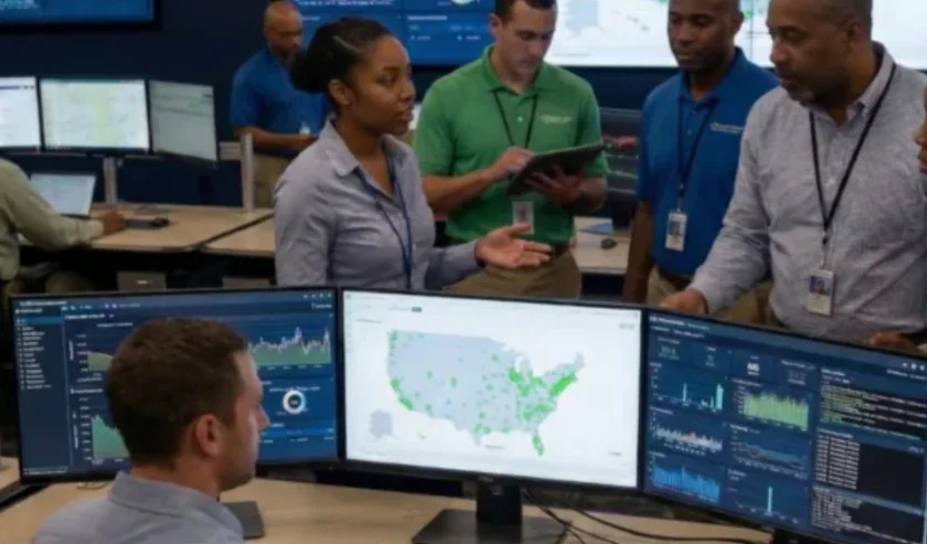 Team monitoring translation quality dashboards in a command center