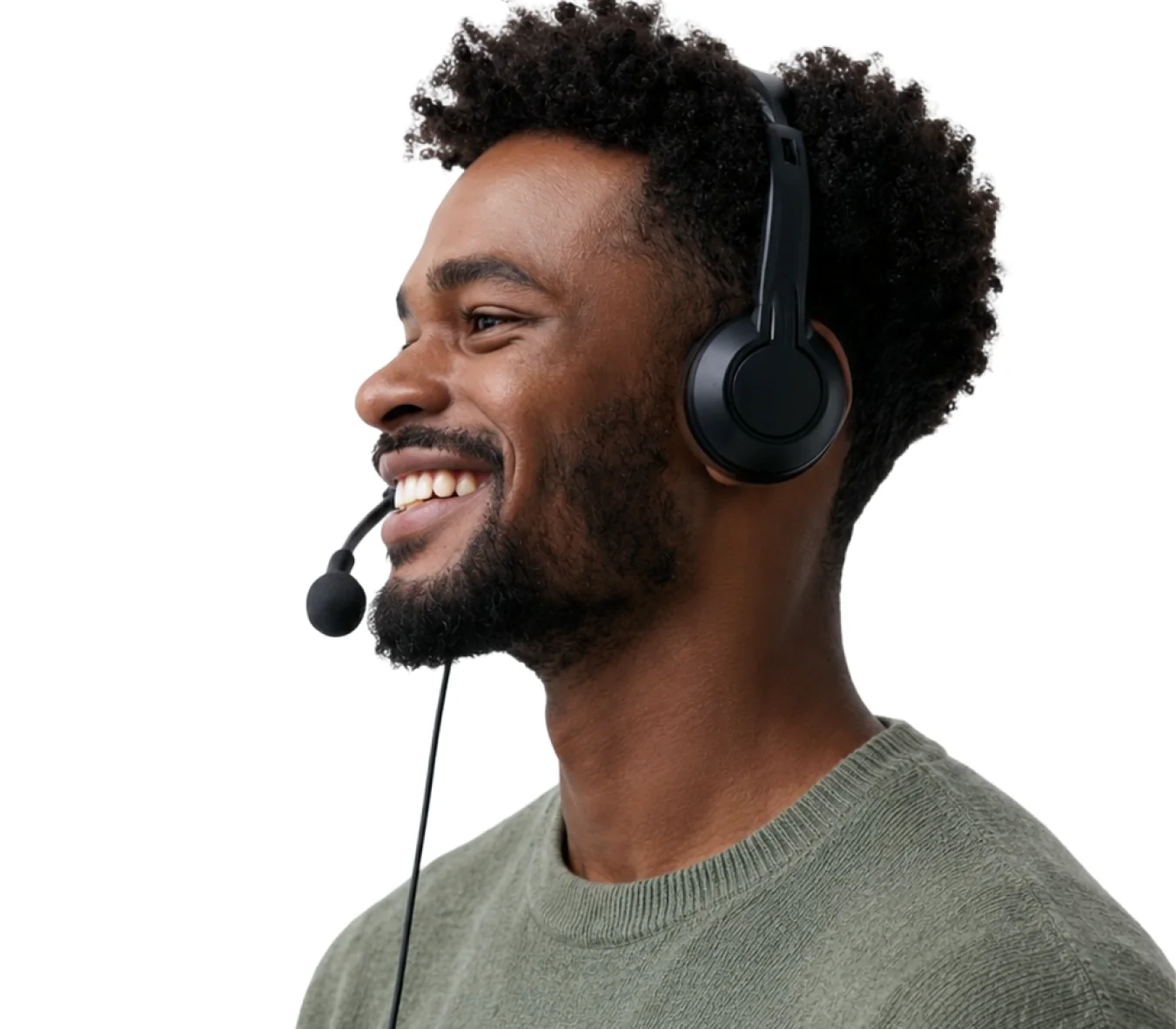 Smiling customer service agent wearing a headset