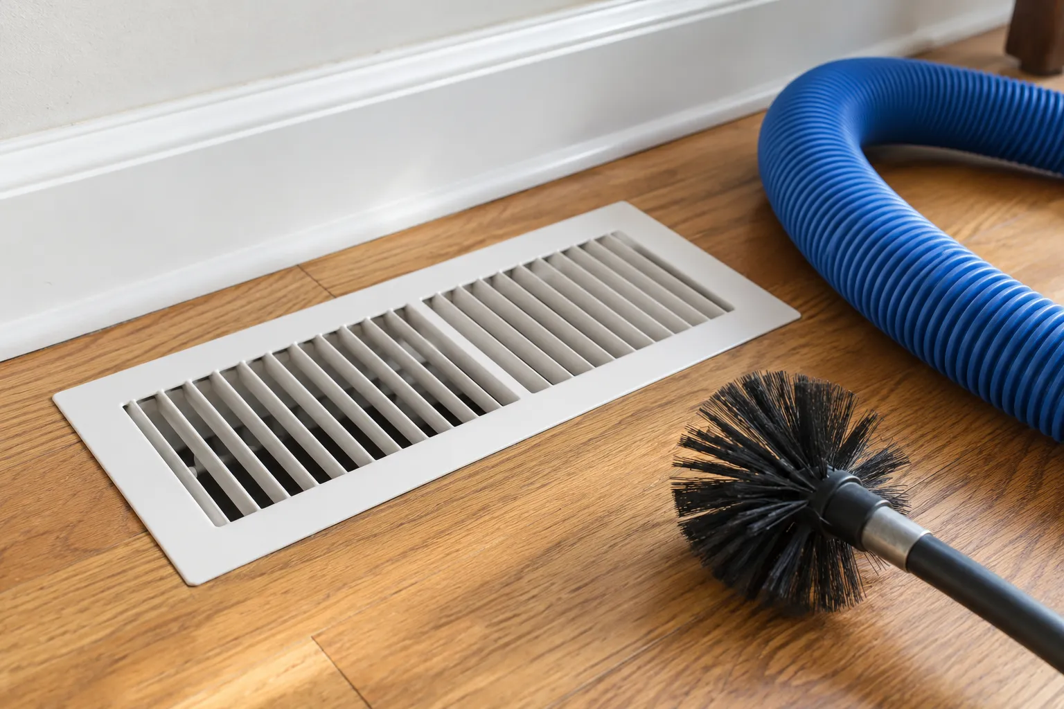 AI-generated illustration of an AC floor vent and cleaning brush