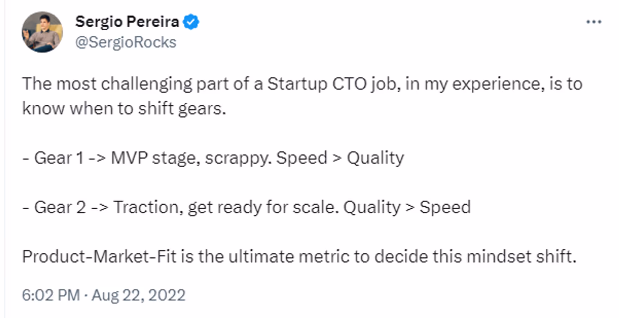 A tweet about importance of product-market fit for traction